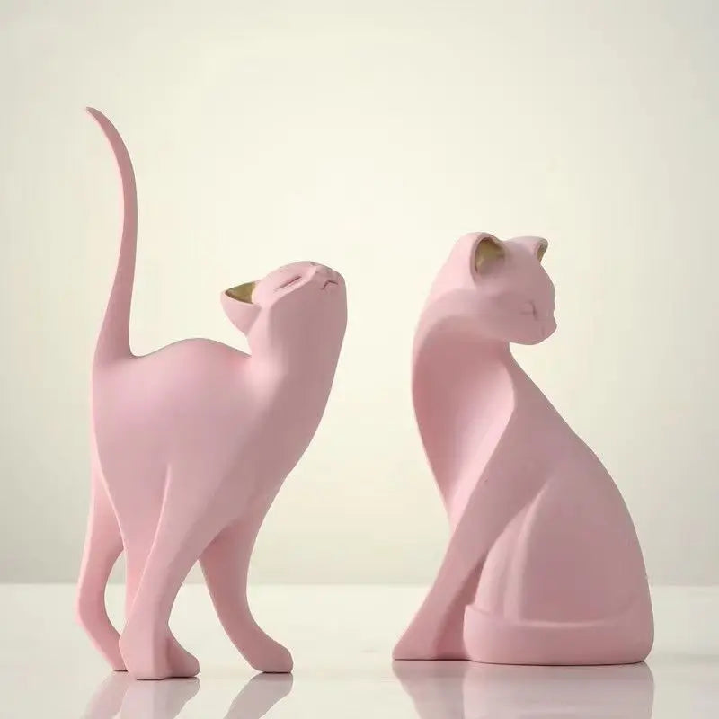 Escultura pareja de gatos decorativa en resina
