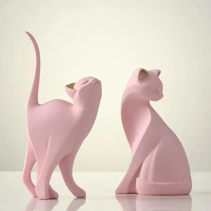 Escultura pareja de gatos decorativa en resina
