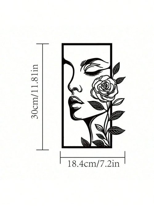 1pc Woman Flower Metal Wall Art Decor Modern Home Gift Aesthetic Portrait Face Outline Bedroom Room Decor
