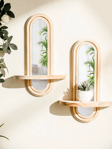 Espejo y repisa boho de madera para pared