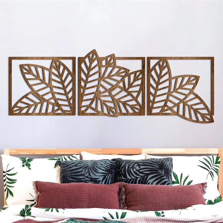 Set de cuadros/hojas boho de madera para pared