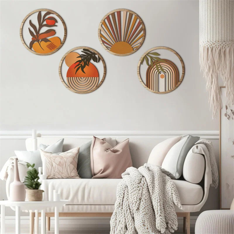 Set de 4 cuadros boho de madera para pared