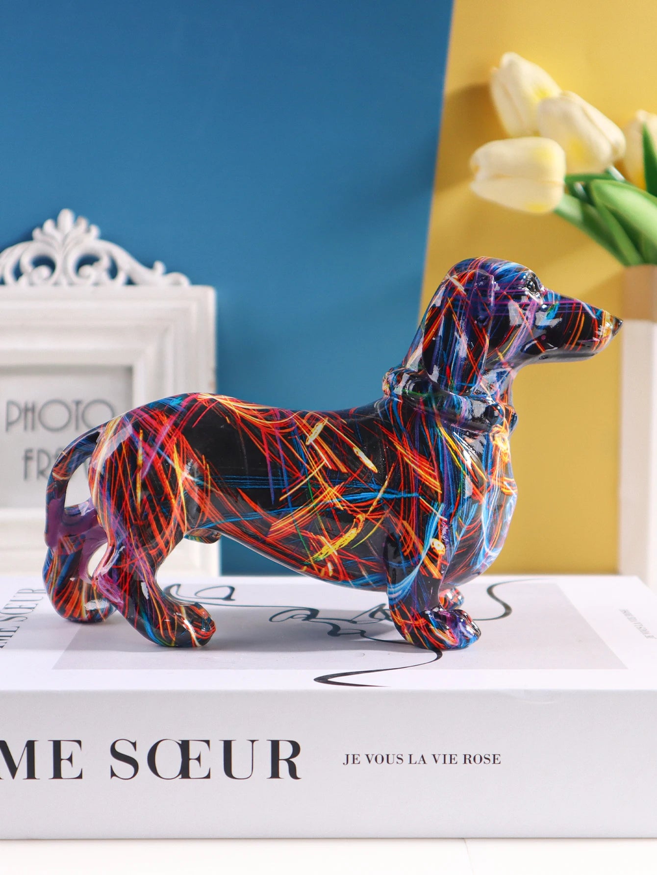 Escultura Dachshund de resina para decoración