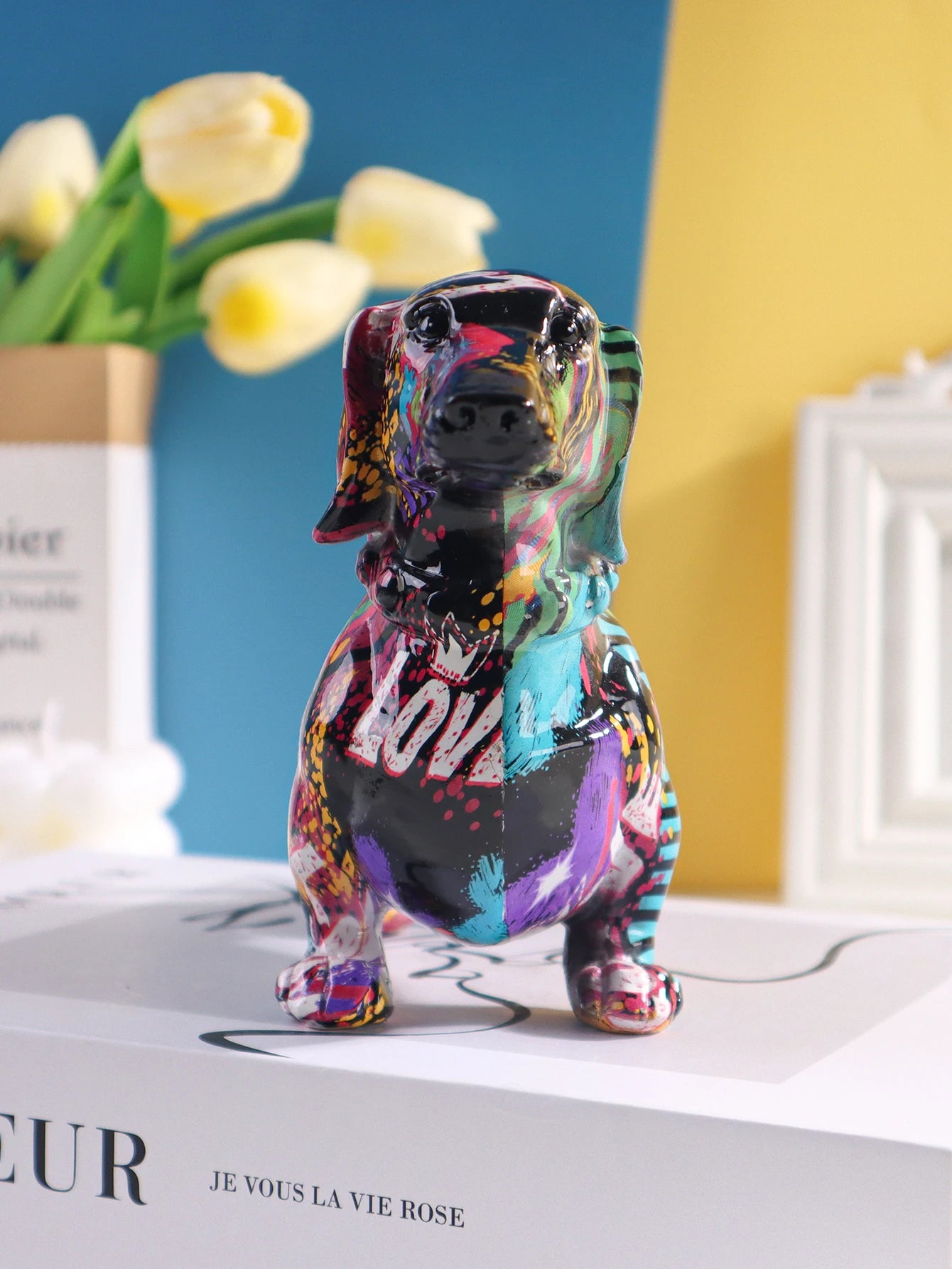 Escultura Dachshund de resina para decoración