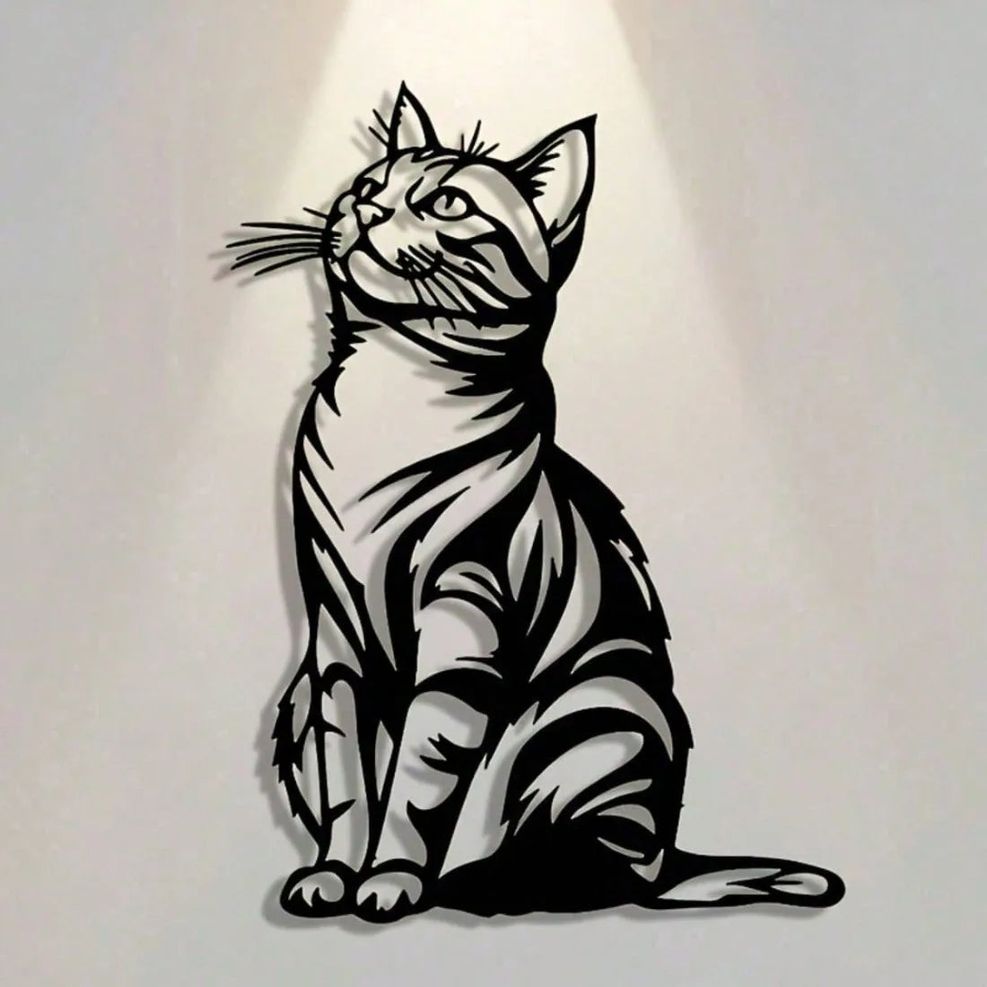 Cat Silhouette Metal Art, Black White Iron Wall Decor for Indoor Outdoor, Rust-Proof Waterproof Bedroom Bathroom
