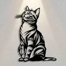Cat Silhouette Metal Art, Black White Iron Wall Decor for Indoor Outdoor, Rust-Proof Waterproof Bedroom Bathroom