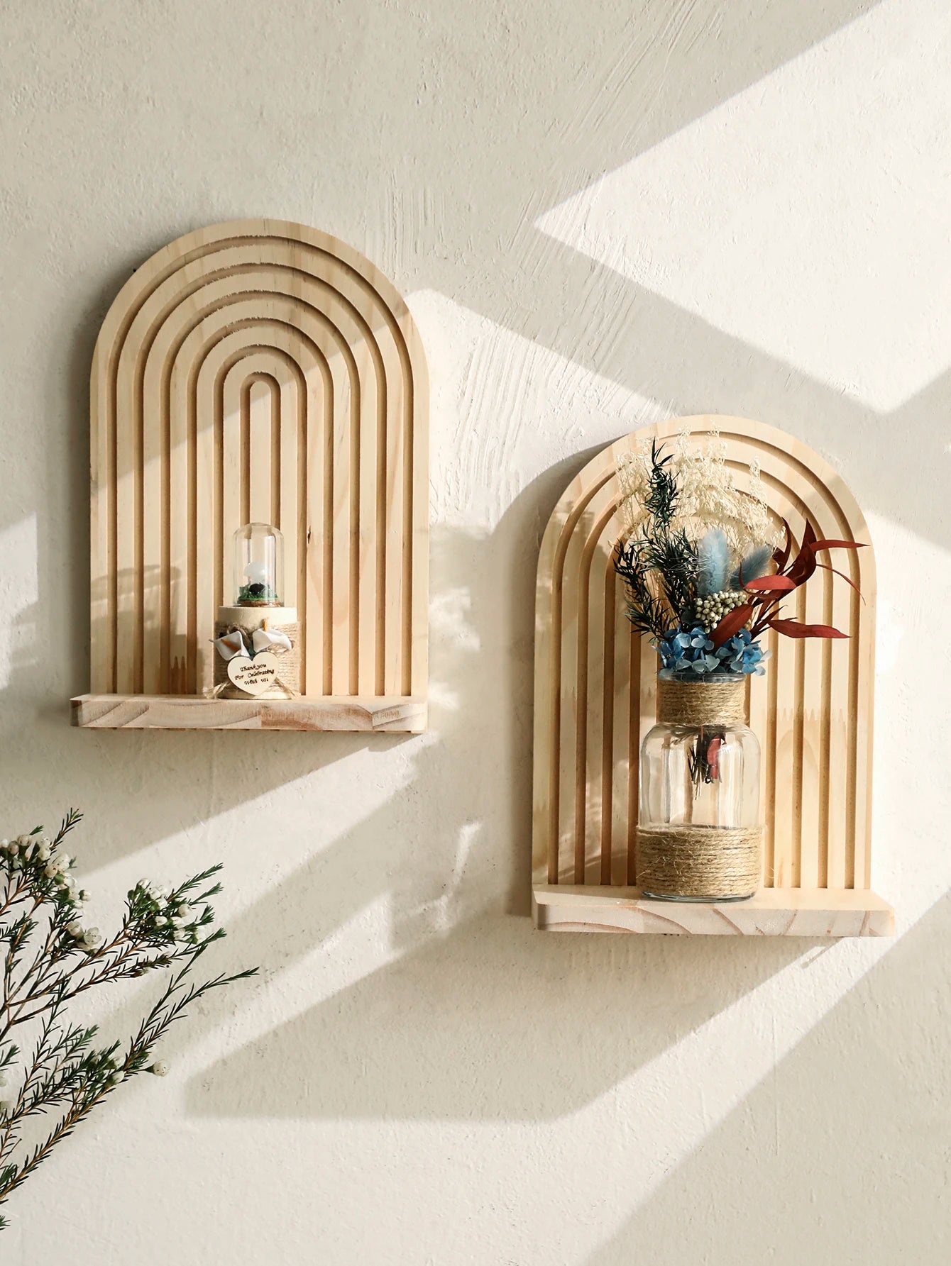 Repisa arco de madera estilo boho para pared