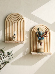 Repisa arco de madera estilo boho para pared