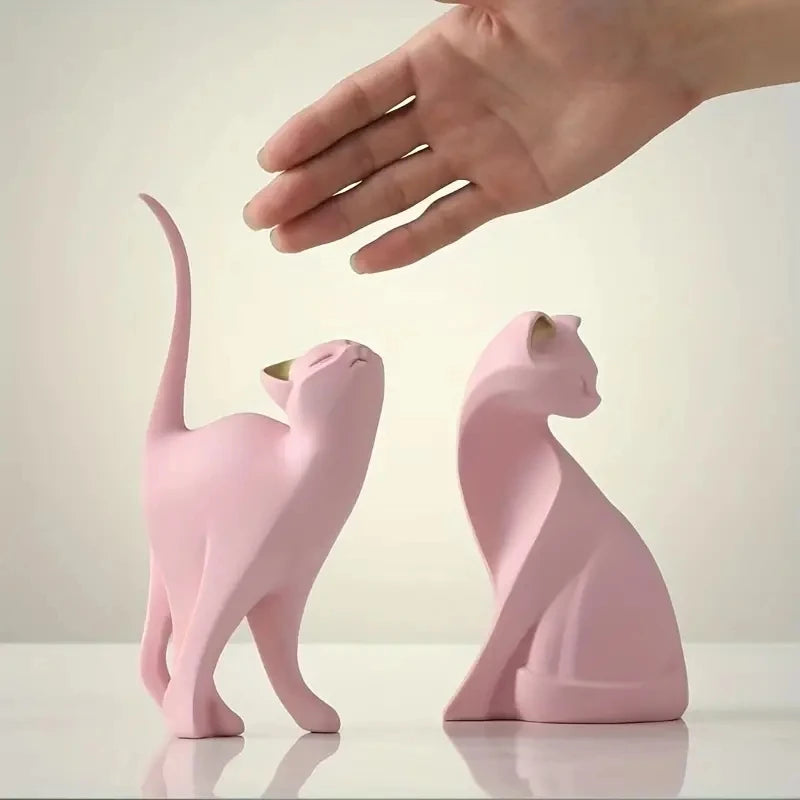 Escultura pareja de gatos decorativa en resina