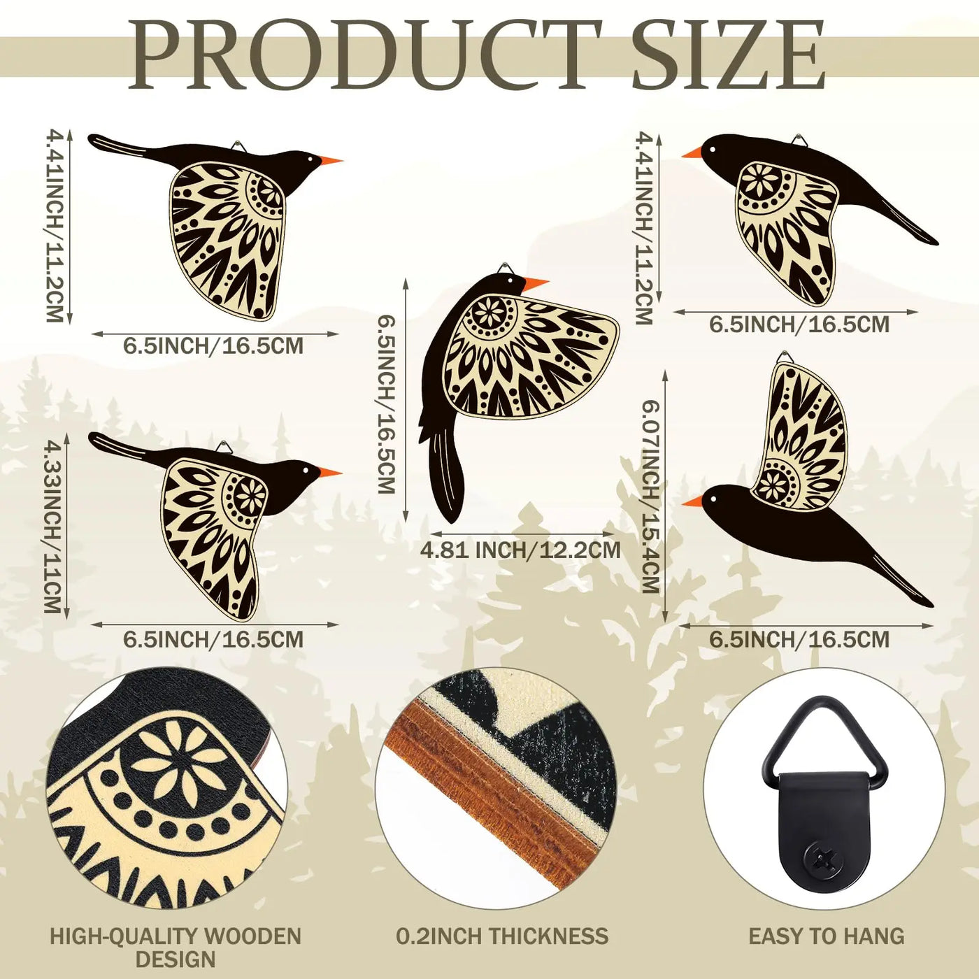 Set de aves de madera para decoración de pared