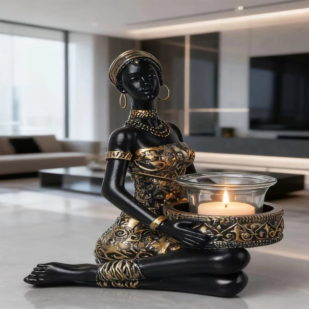 Estatua africana decorativa de resina con portavelas - Figure Large