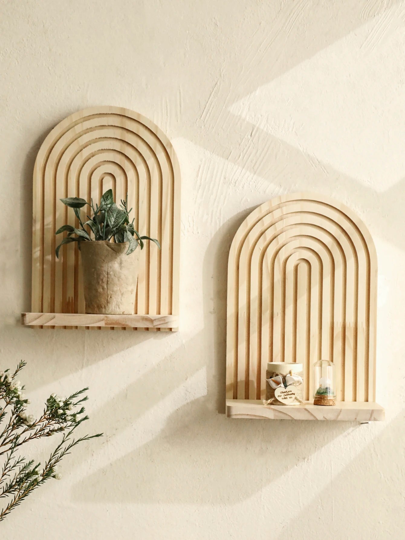 Repisa arco de madera estilo boho para pared