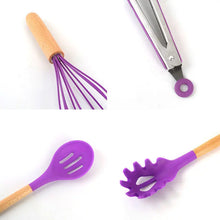 Set de 12 Utensilios de Cocina de Silicona y Mango Madera