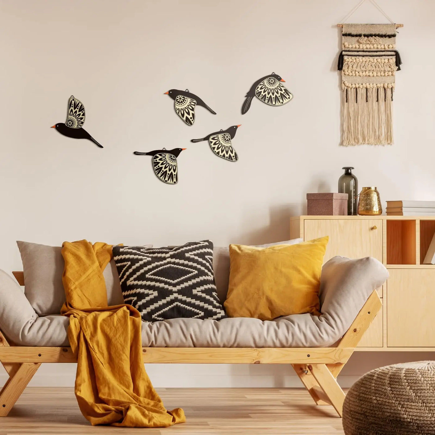 Set de aves de madera para decoración de pared