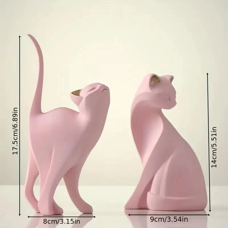 Escultura pareja de gatos decorativa en resina