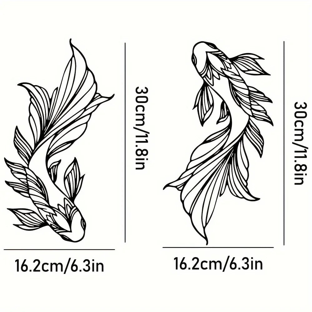 2pcs Koi Metal Wall Art, Fish School Home Interior Wall Decoration, Living Room Metal Wall Art Decoration