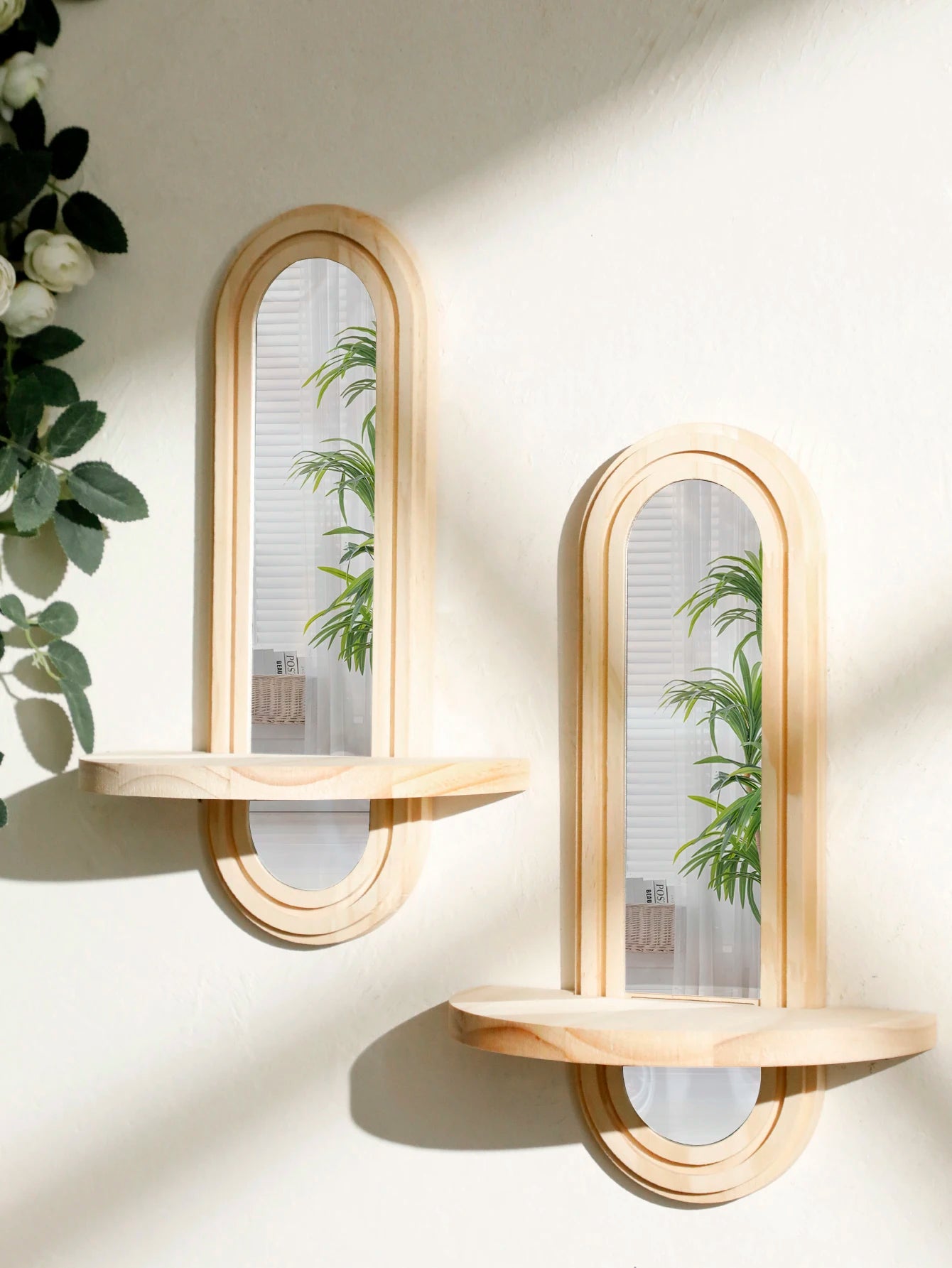Espejo y repisa boho de madera para pared