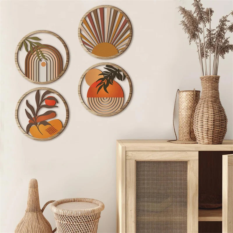 Set de 4 cuadros boho de madera para pared