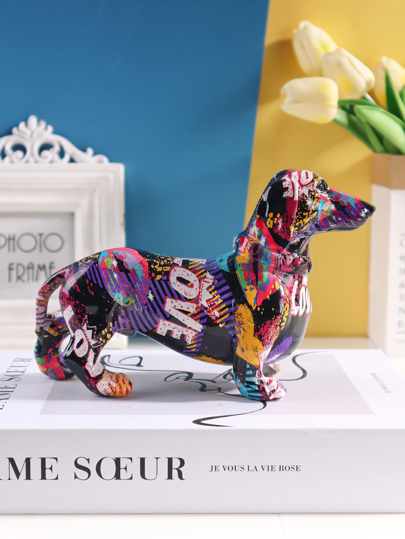 Escultura Dachshund de resina para decoración