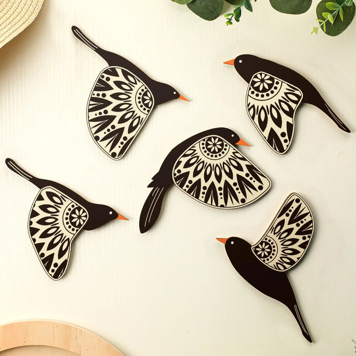 Set de aves de madera para decoración de pared