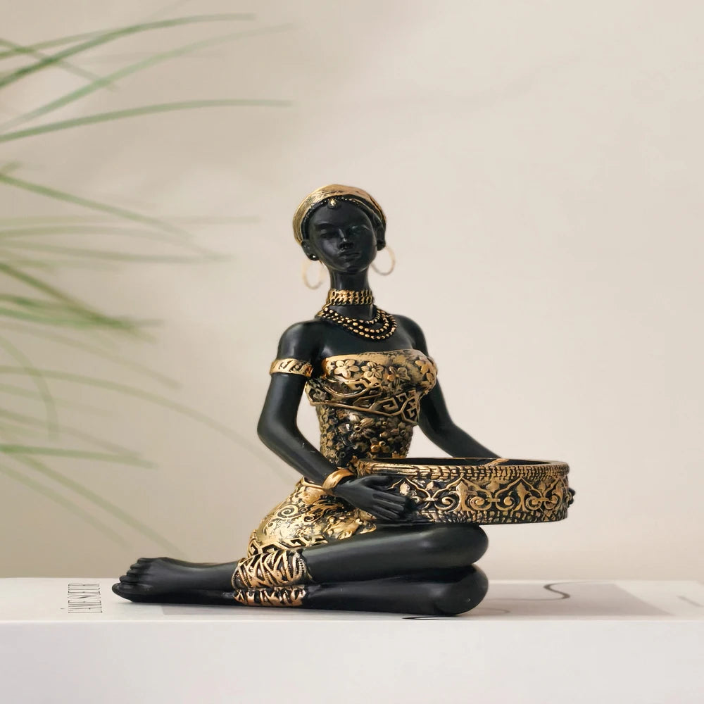 Estatua africana decorativa de resina con portavelas - Figure Large