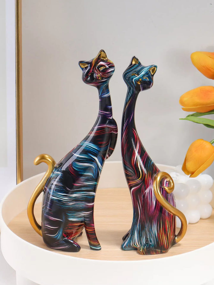 Escultura pareja de gatos acuarela - KY146