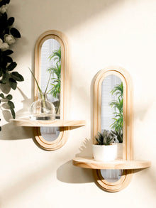 Espejo y repisa boho de madera para pared