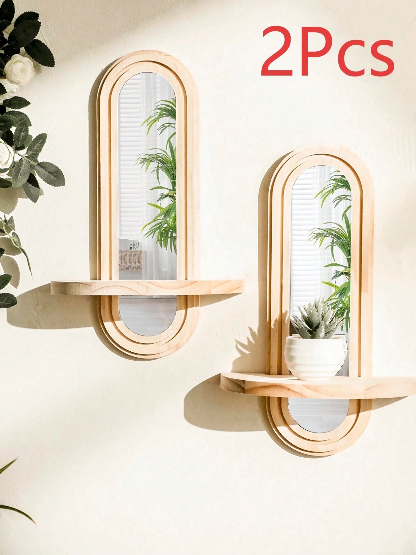 Espejo y repisa boho de madera para pared