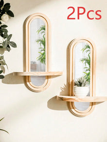 Espejo y repisa boho de madera para pared