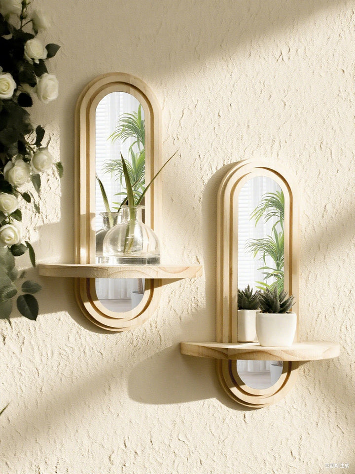 Espejo y repisa boho de madera para pared