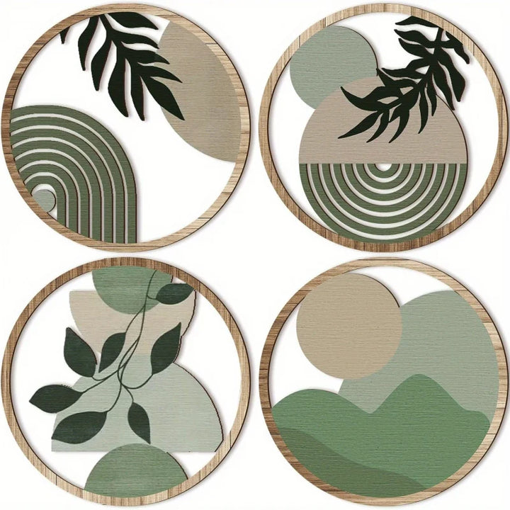 4 Bohemian Wall Art Set - Wooden Bohemian Decor，Geometric Hanging Artwork，Suitable for baby room，Farmhouse Aesthetic Minimalist