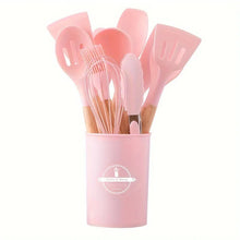 Set de 12 Utensilios de Cocina de Silicona y Mango Madera