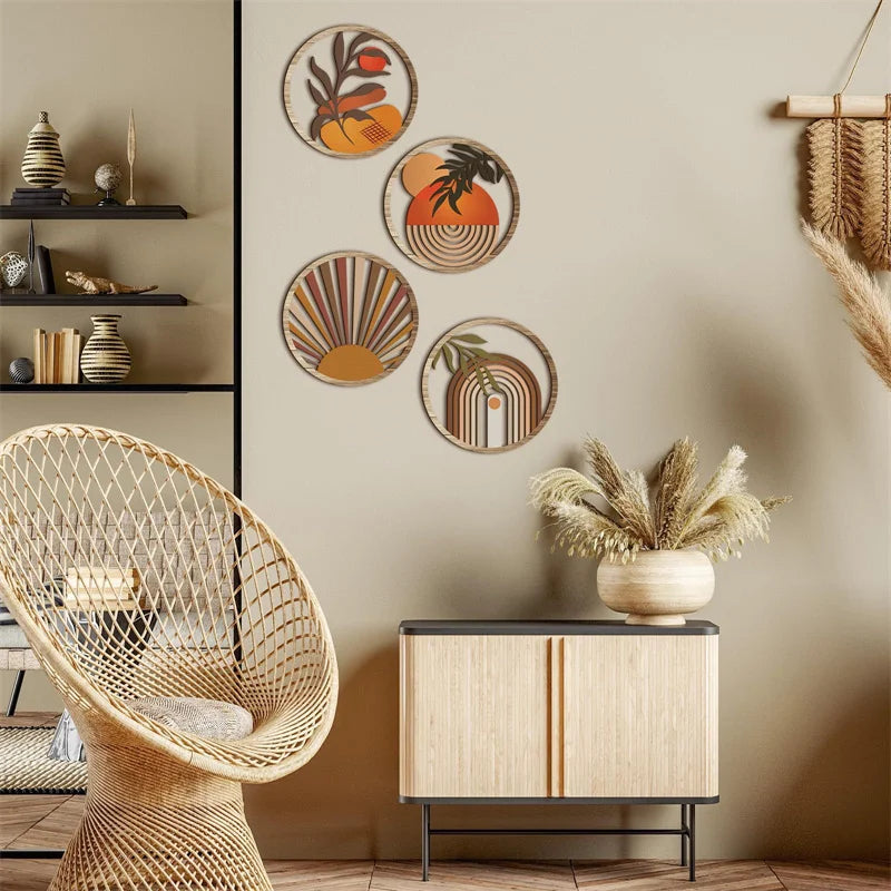 Set de 4 cuadros boho de madera para pared