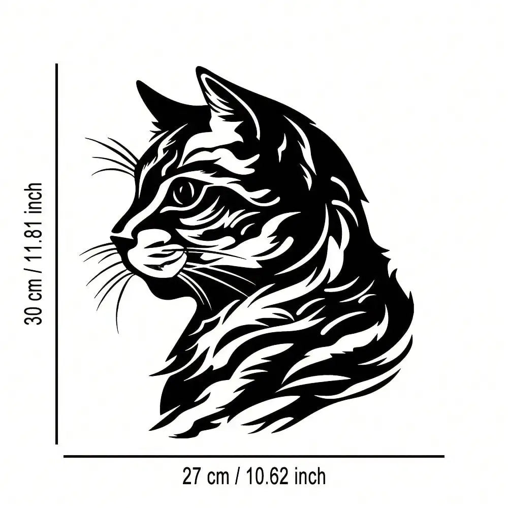 Cat Silhouette Metal Art, Black White Iron Wall Decor for Indoor Outdoor, Rust-Proof Waterproof Bedroom Bathroom