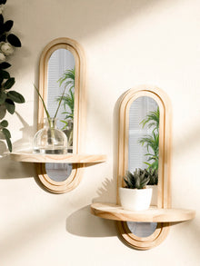 Espejo y repisa boho de madera para pared