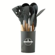 Set de 12 Utensilios de Cocina de Silicona y Mango Madera