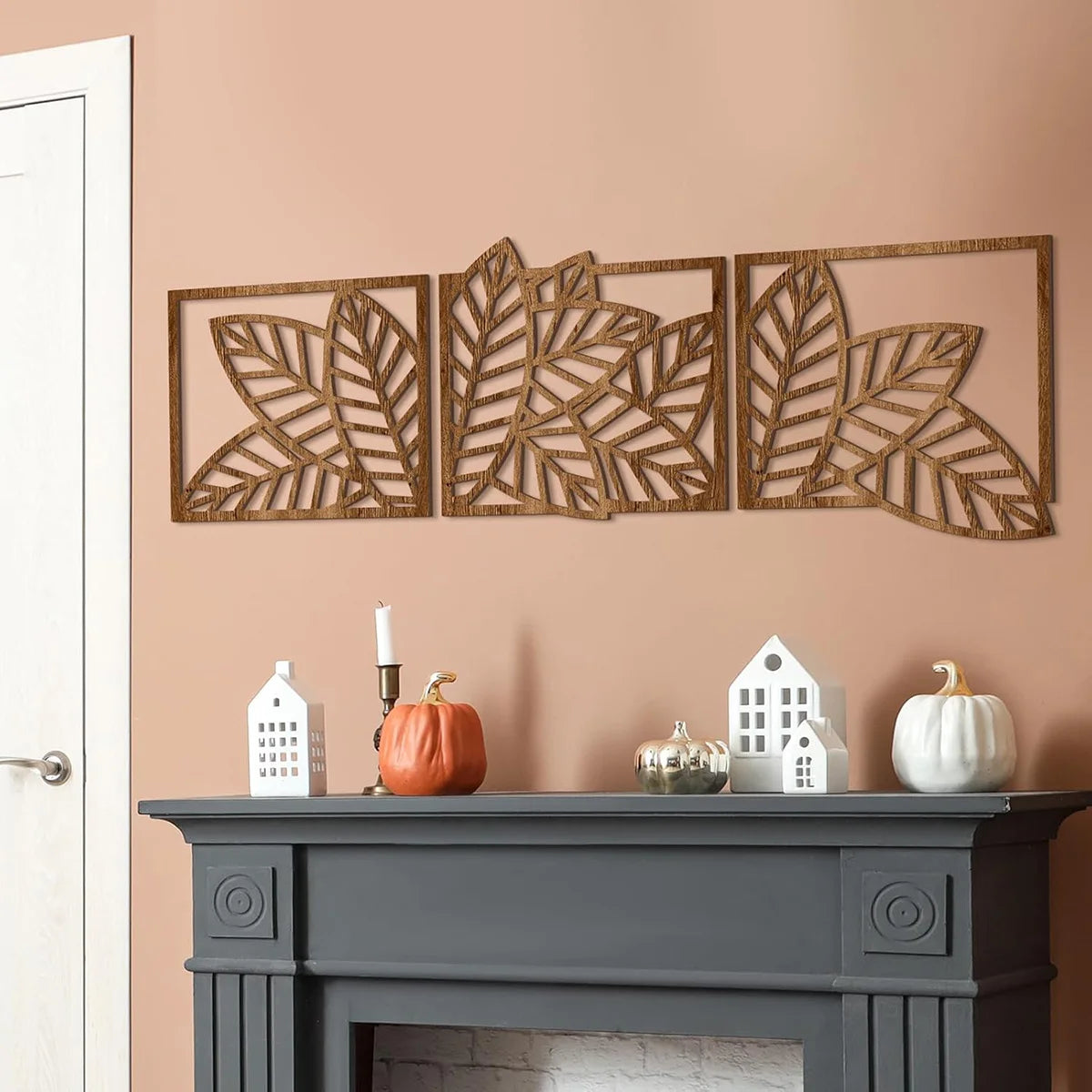 Set de cuadros/hojas boho de madera para pared