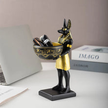 Escultura Anubis con bandeja decorativa en resina