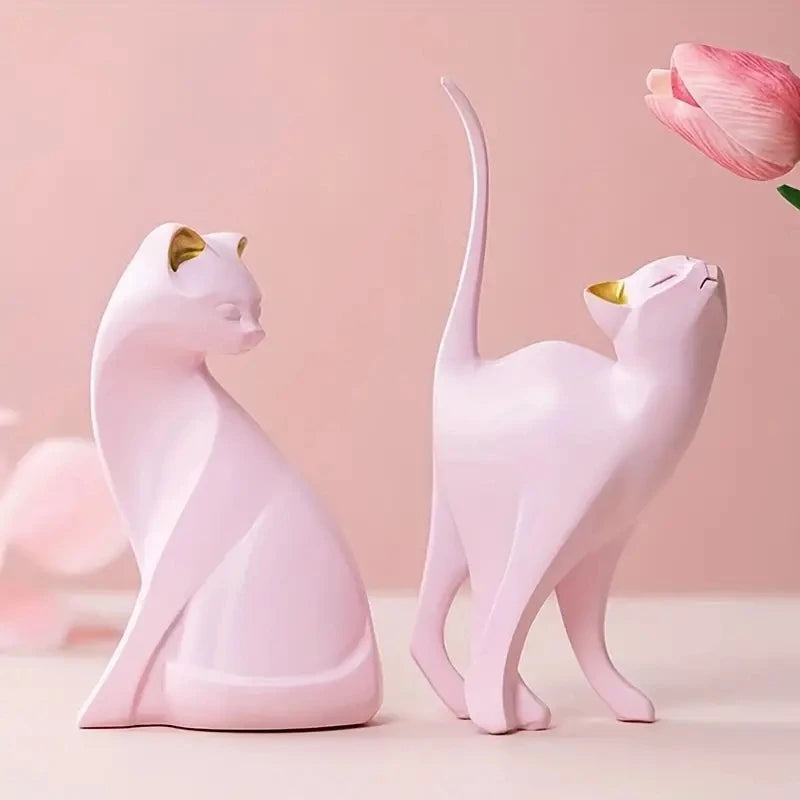 Escultura pareja de gatos decorativa en resina