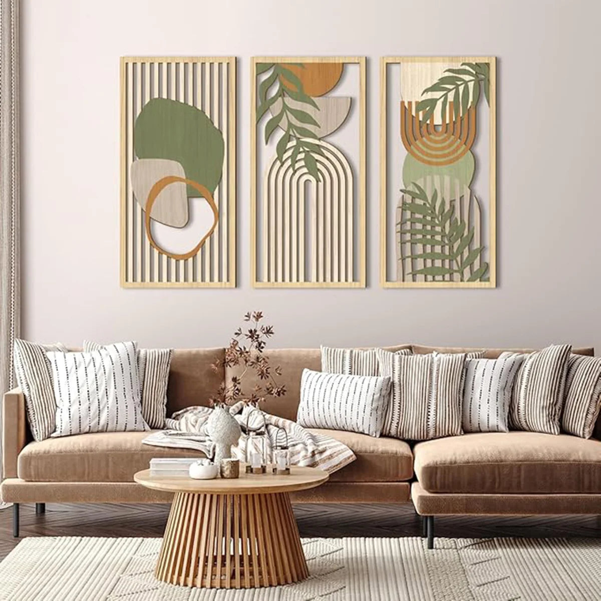 Set de 3 paneles boho de madera calada