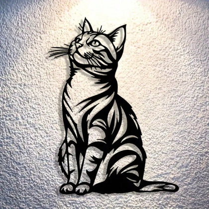 Cat Silhouette Metal Art, Black White Iron Wall Decor for Indoor Outdoor, Rust-Proof Waterproof Bedroom Bathroom