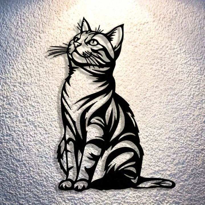 Cat Silhouette Metal Art, Black White Iron Wall Decor for Indoor Outdoor, Rust-Proof Waterproof Bedroom Bathroom