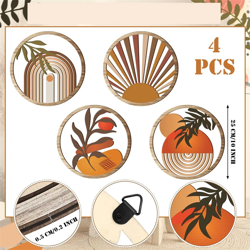 Set de 4 cuadros boho de madera para pared