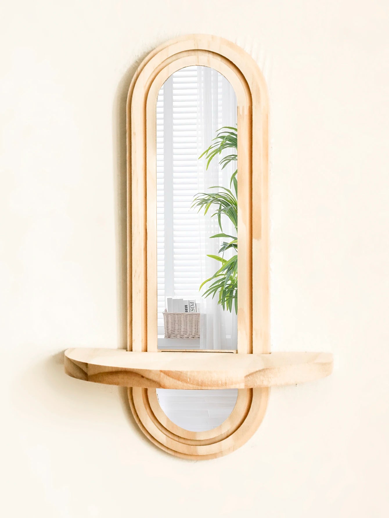Espejo y repisa boho de madera para pared