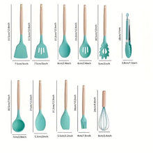 Set de 12 Utensilios de Cocina de Silicona y Mango Madera