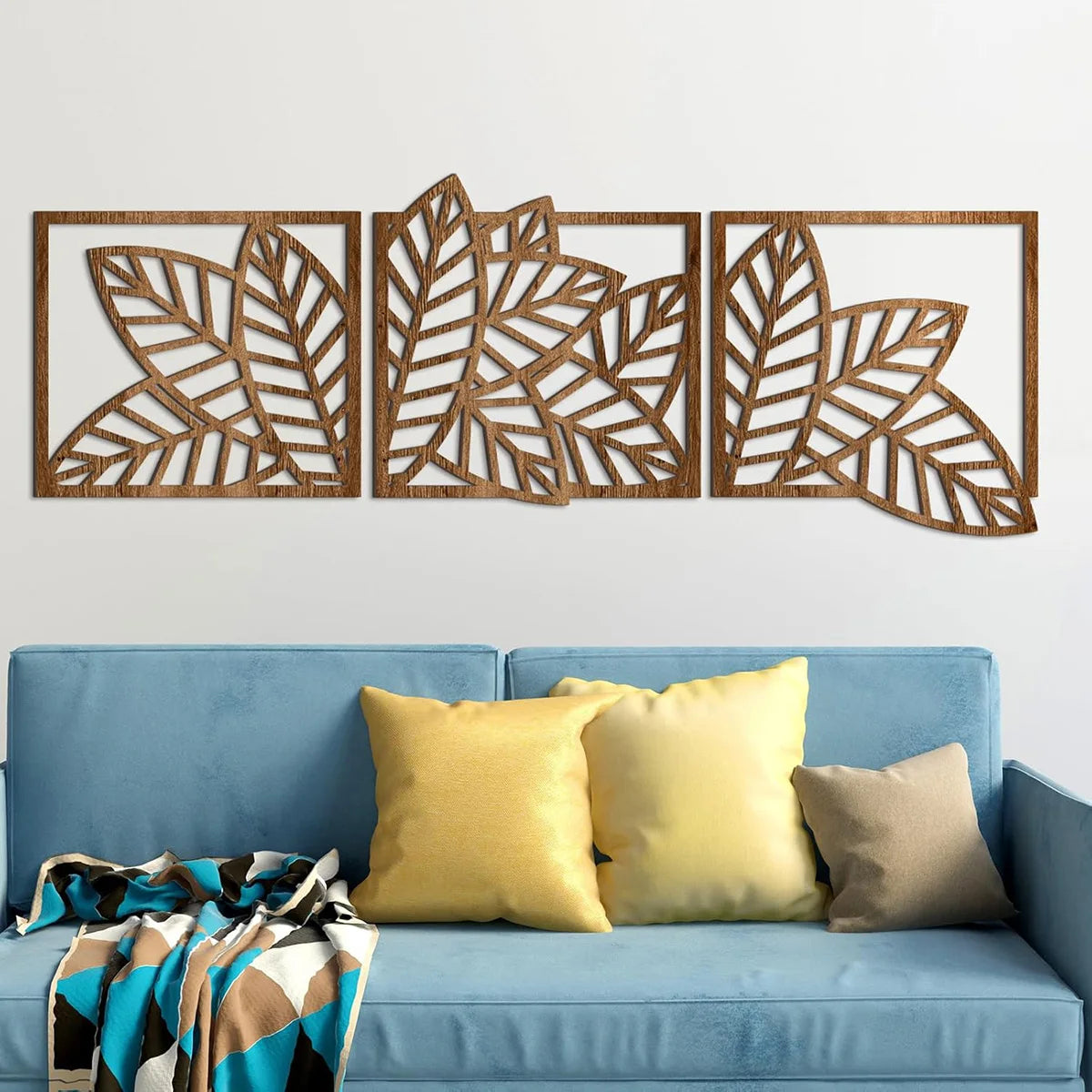 Set de cuadros/hojas boho de madera para pared