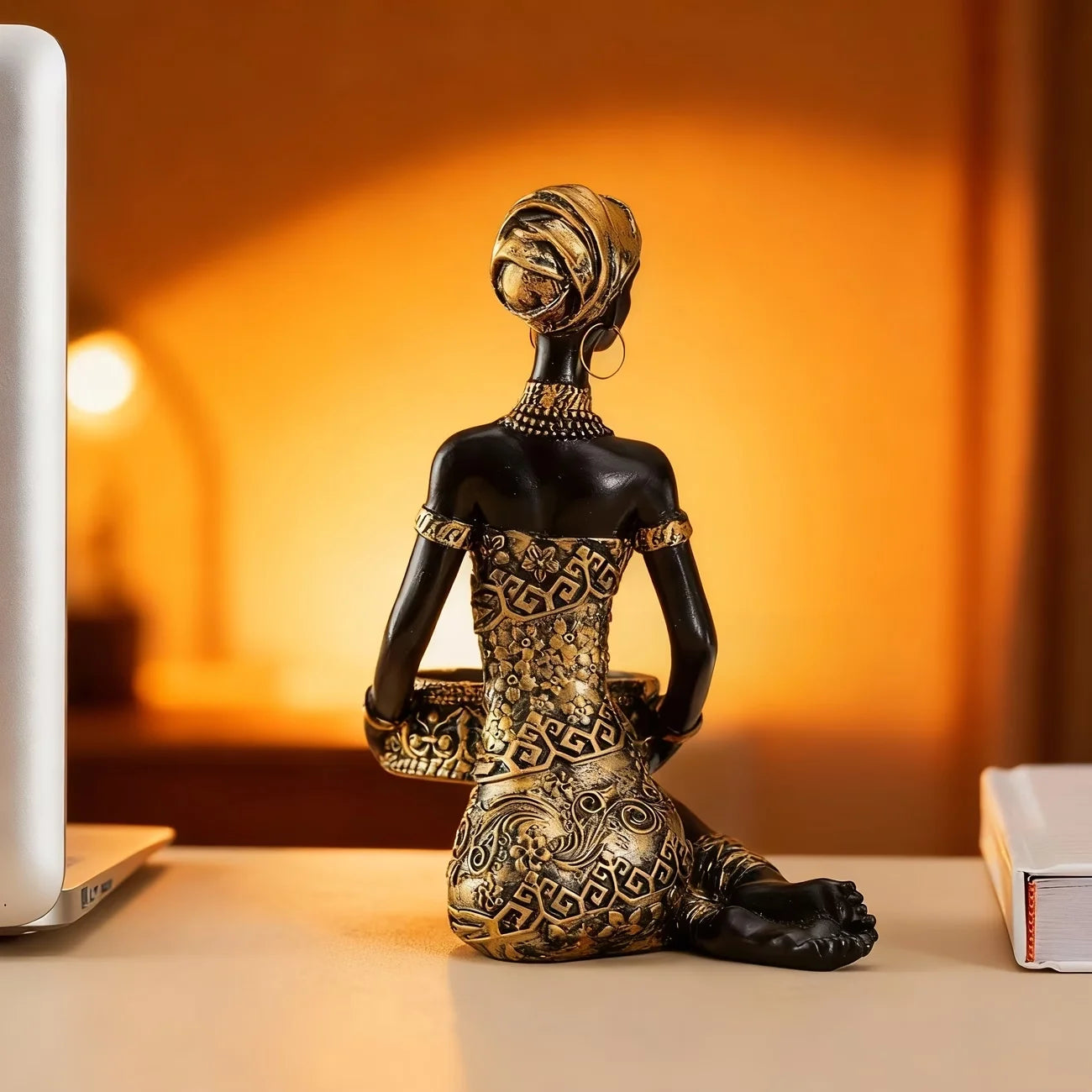 Estatua africana decorativa de resina con portavelas - Figure Large