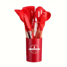 Set de 12 Utensilios de Cocina de Silicona y Mango Madera