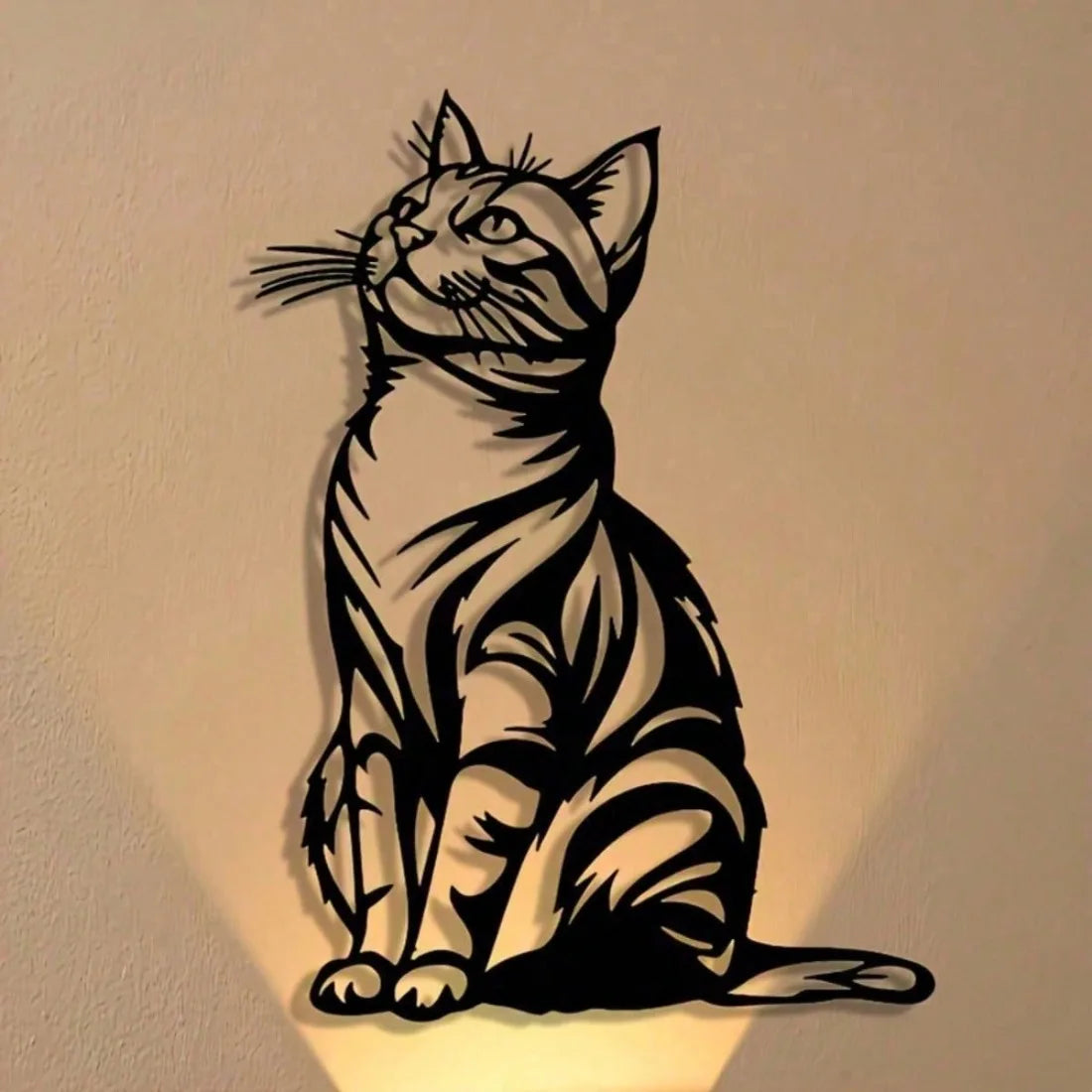 Cat Silhouette Metal Art, Black White Iron Wall Decor for Indoor Outdoor, Rust-Proof Waterproof Bedroom Bathroom
