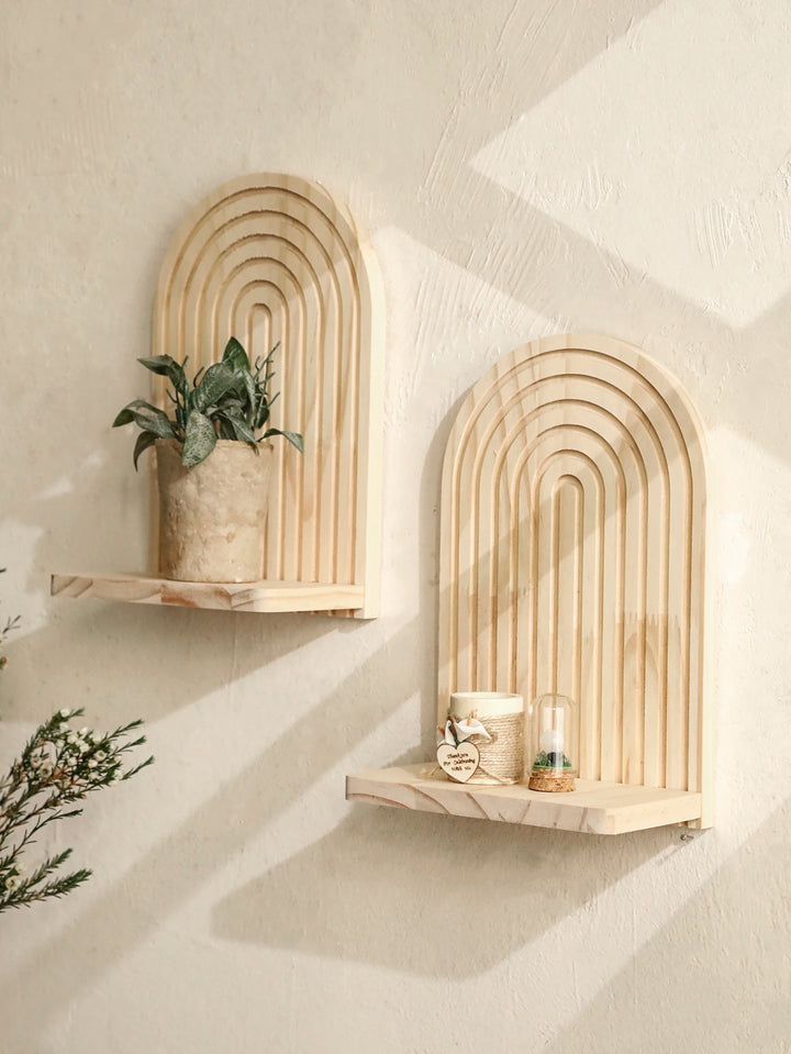 Repisa arco de madera estilo boho para pared